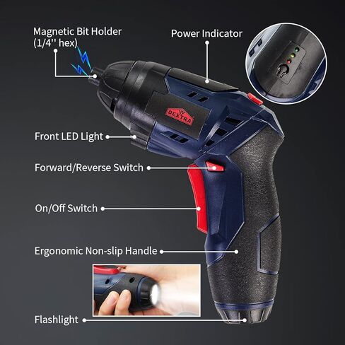 مفك براغي كهربائي 4 فولت من ديكسترا، مجموعة مفكات براغي لاسلكية مع 25 لقمة مغناطيسية، مفكات براغي إلكترونية صغيرة قابلة لإعادة الشحن، بطارية ليثيوم أيون، ضوء عمل LED، حاملات لقم، صندوق تخزين، كابل من النوع C in Kuwait