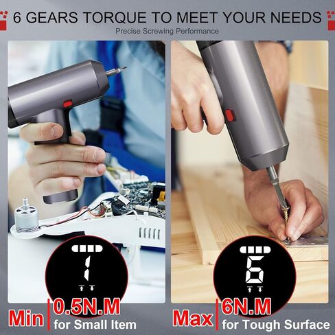 3.6V/4V Power Electric Screwdriver Kit 29pcs Bits, 6N.m Cordless Screwdriver Set, Rechargeable Battery 2000mah, All-in-One Design with Screen/6 Torque/6 Led Lights/USB-C Charging in Saudi Arabia