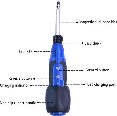 Terokota 3.6V مفك طاقة لاسلكي، مفك كهربائي USB قابل لإعادة الشحن مع فيليبس، مسطح، سداسي، لقم نجمة، محولات 1/4 مقبس، لقمة رأس مغناطيسية مزدوجة وإضاءة LED in Kuwait