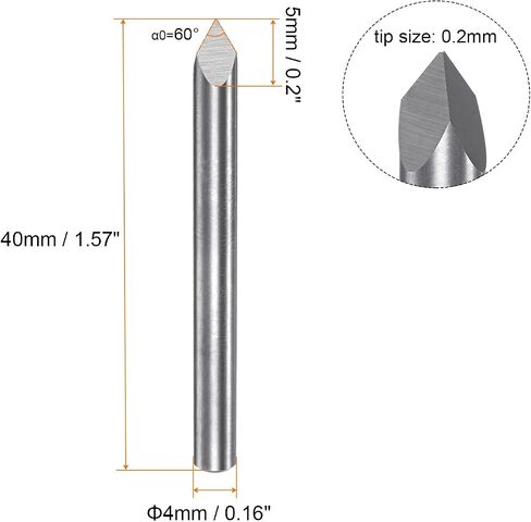 HARFINGTON 2 قطعة لقمة توجيه CNC 4 مم عرقوب 0.2 مم طرف 60 درجة كربيد صلب 3 مزامير للخشب والأكريليك PVC MDF البلاستيك in Kuwait