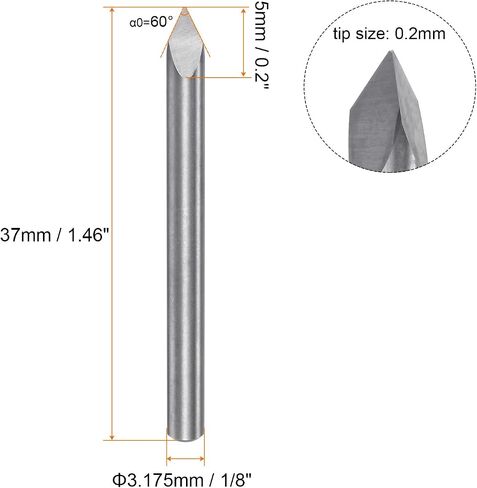 HARFINGTON 2 قطعة لقمة توجيه CNC 4 مم عرقوب 0.2 مم طرف 60 درجة كربيد صلب 3 مزامير للخشب والأكريليك PVC MDF البلاستيك in Kuwait