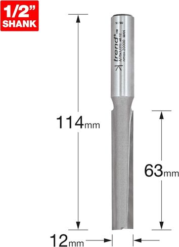 Trend Professional Straight Two Flute Router Cutter, 1/2 Inch Shank, 15/32" Cut Diameter & 2-1/2" Cut Length, Tungsten Carbide Tipped, 3/75X1/2TC in Saudi Arabia