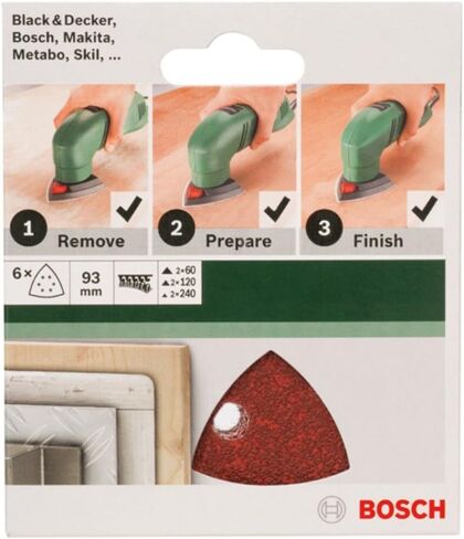 مجموعة أوراق الصنفرة المكونة من 6 قطع من Bosch Home and Garden 2609256A54 لآلات الصنفرة Delta Sanders 93, 60 120 240 in Kuwait