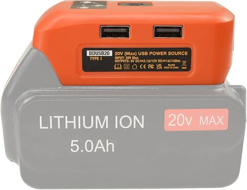 POWRE Source Adapter Converter for 18V Black+Decker Lithium ion BL1514-XJ BL1518-XJ BL2018-XJ BL4018-XJ BL2518-XJ BL2018 BL3018 BL4018 Battery,Dual USB Phone Charger,DC Port Cordless Flashlight in Kuwait