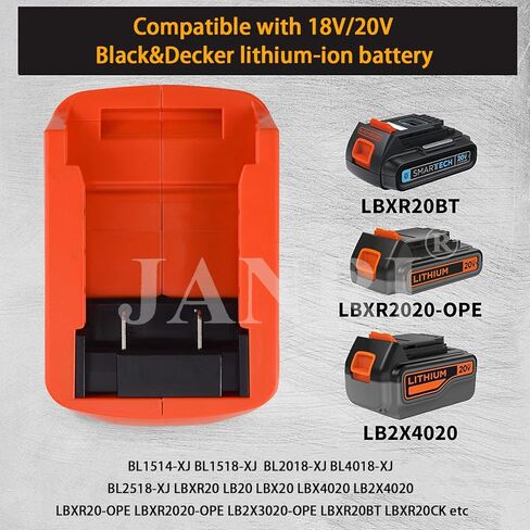POWRE Source Adapter Converter for 18V Black+Decker Lithium ion BL1514-XJ BL1518-XJ BL2018-XJ BL4018-XJ BL2518-XJ BL2018 BL3018 BL4018 Battery,Dual USB Phone Charger,DC Port Cordless Flashlight in Kuwait