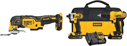 أداة متعددة التأرجح DEWALT 20V Max XR، سرعة متغيرة، أداة فقط (DCS356B) ومجموعة أدوات مثقاب لاسلكية 20V Max من DEWALT، أداتان (DCK240C2)، مفك مثقاب أصفر/أسود/مجموعة أدوات كومبو للصدمات in Saudi Arabia