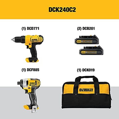 أداة متعددة التأرجح DEWALT 20V Max XR، سرعة متغيرة، أداة فقط (DCS356B) ومجموعة أدوات مثقاب لاسلكية 20V Max من DEWALT، أداتان (DCK240C2)، مفك مثقاب أصفر/أسود/مجموعة أدوات كومبو للصدمات in Saudi Arabia