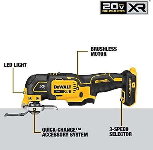 أداة متعددة التأرجح DEWALT 20V Max XR، سرعة متغيرة، أداة فقط (DCS356B) ومجموعة أدوات مثقاب لاسلكية 20V Max من DEWALT، أداتان (DCK240C2)، مفك مثقاب أصفر/أسود/مجموعة أدوات كومبو للصدمات in Saudi Arabia