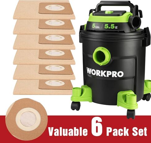 حقيبة جمع الغبار WORKPRO سعة 5 جالون (للمكنسة الكهربائية W125089AE سعة 5 جالون) - 6 عبوات in Kuwait