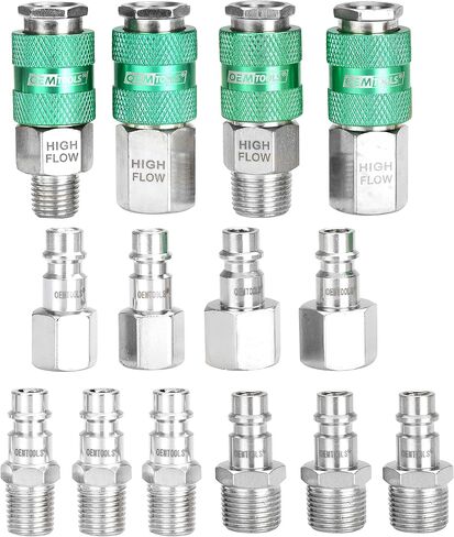 OEMTOOLS 26134 High Flow Quick Connect Hose Fittings, 14 Pc Coupler & Plug Kit, 1/4" Body, 1/4" NPT, Air Tool Fittings in Saudi Arabia