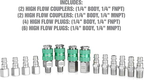 OEMTOOLS 26134 High Flow Quick Connect Hose Fittings, 14 Pc Coupler & Plug Kit, 1/4" Body, 1/4" NPT, Air Tool Fittings in Saudi Arabia