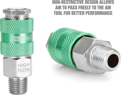 OEMTOOLS 26134 High Flow Quick Connect Hose Fittings, 14 Pc Coupler & Plug Kit, 1/4" Body, 1/4" NPT, Air Tool Fittings in Saudi Arabia