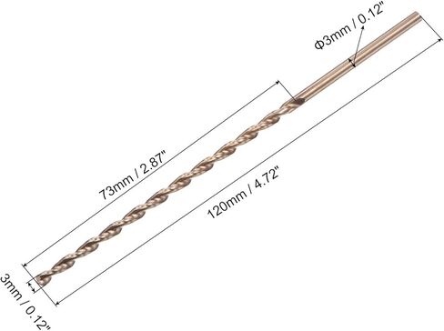 مثقاب فلوت مكافئ من الفولاذ عالي السرعة من uxcell M35، قطر حفر 3 مم، طول 120 مم، ساق مستديرة من فولاذ الكوبالت من أكسيد الذهب in Kuwait