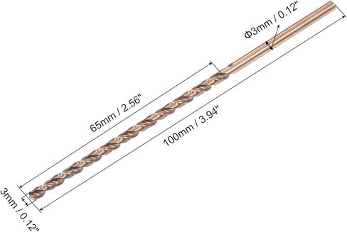 مثقاب فلوت مكافئ من الفولاذ عالي السرعة من uxcell M35، قطر حفر 3 مم، طول 120 مم، ساق مستديرة من فولاذ الكوبالت من أكسيد الذهب in Kuwait