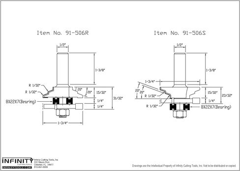 Infinity Cutting Tools 1/2" Shank, Matched Rail & Stile Router Bits, 1-3/4" C.D. x 7/16" C.H.| Carbide Tip | Heavy-Duty | Ultra-Smooth Finish | Handheld Router Bits in Kuwait