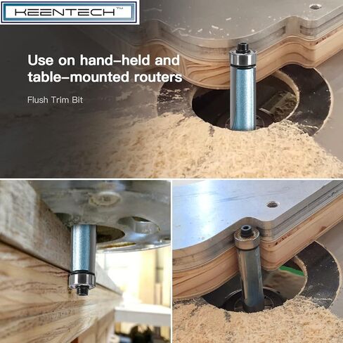 رؤوس توجيه من KEENTECH مع ساق 1/4 بوصة، وقطر قطع 1/2 بوصة، وعمق قطع 1 بوصة، وقطعة تشذيب مائلة من درجة كربيد C4 للمبتدئين والخبراء في الأعمال الخشبية، أزرق (KT02011201) in Kuwait