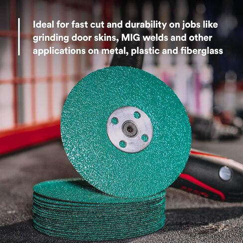 قرص ألياف 3M Green Corps 36507، 5 بوصة × 7/8 بوصة، 40+ حبيبة، 20 حزمة، قرص كشط سيراميك، رابطة من الراتنج، قطع موحد in Saudi Arabia
