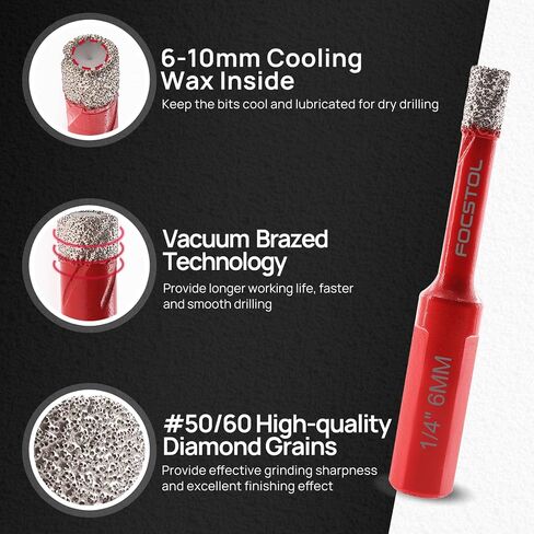 FOCSTOL Diamond Core Drill Bit - 2pcs 1''(25mm) Diamond Hole Saw with Triangle Shank for Porcelain Tile Ceramic Granite Marble Quartz in Kuwait