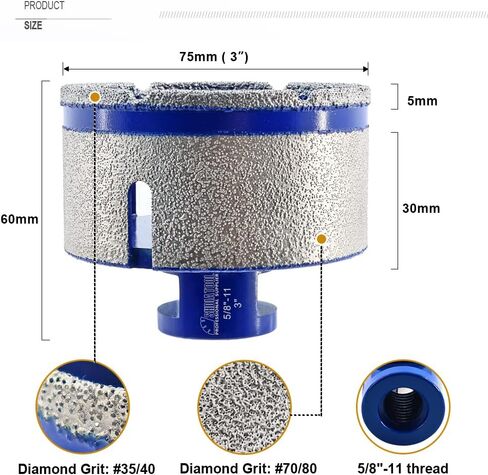 SHDIATOOL 3-inch Diamond Hole Saw,Tile Core Drill Bits,Milling Bitfor Porcelain Marble Ceramic Granite 75mm in Saudi Arabia