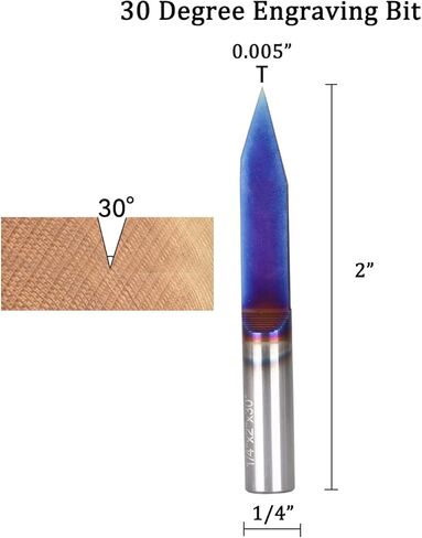 Jiiolioa V1301 30 درجة نقش 0.005 (0.1 مم) طرف مع 1/4 عرقوب لقمة توجيه من الكربيد الصلب 1/4 بوصة × 2 بوصة in Kuwait