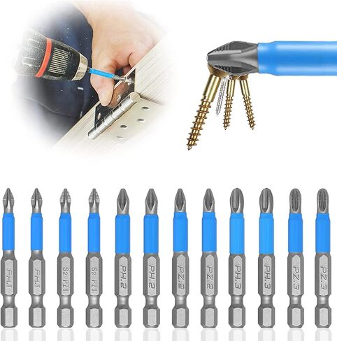 Elvielsl Screwdriver Bits Set, 12 Pcs S2 Alloy Steel Magnetic Anti Slip Screwdriver Bit PH1 PH2 PH3 PZ1 PZ2 PZ3 Impact Driver Bit Set 1/4 Inch Hex Shank Cross Drill Bit for Power Tool (50mm) in Kuwait