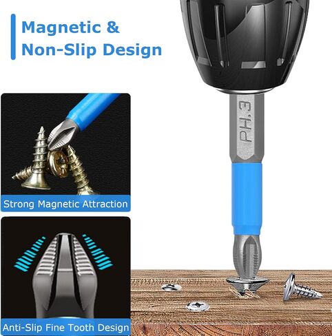 Elvielsl Screwdriver Bits Set, 12 Pcs S2 Alloy Steel Magnetic Anti Slip Screwdriver Bit PH1 PH2 PH3 PZ1 PZ2 PZ3 Impact Driver Bit Set 1/4 Inch Hex Shank Cross Drill Bit for Power Tool (50mm) in Kuwait