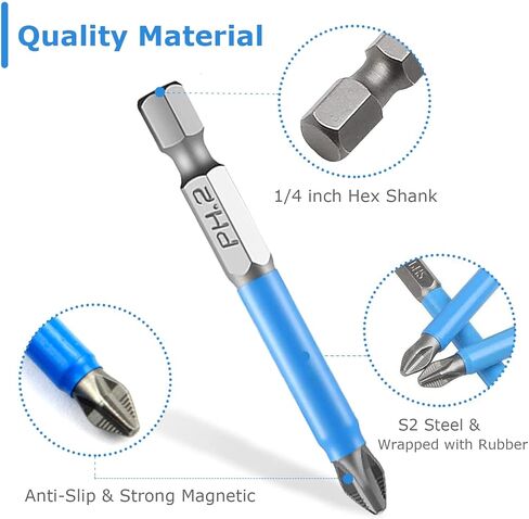 Elvielsl Screwdriver Bits Set, 12 Pcs S2 Alloy Steel Magnetic Anti Slip Screwdriver Bit PH1 PH2 PH3 PZ1 PZ2 PZ3 Impact Driver Bit Set 1/4 Inch Hex Shank Cross Drill Bit for Power Tool (50mm) in Kuwait