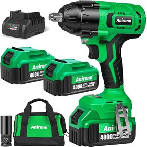 Anirona 600N.M/442 FT-LBS Cordless Impact Wrench, 1/2 Impact Gun with 4Ah Li-ion Battery and Max 3600RPM, 20V Power Impact Wrenches for Car Tires, Construction Projects
