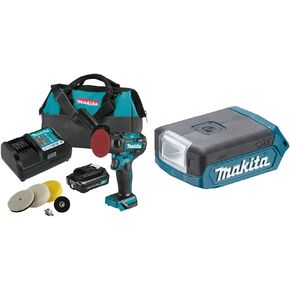 Makita VP01R1 12V max CXT Lithium‑Ion Brushless 3" Polisher / 2" Sander Kit (2.0Ah), ML103 12V max CXT Li-Ion Cordless L.E.D. Flashlight, & RM02 12V max CXT Lithium-Ion Cordless Compact Job Site Radio in Saudi Arabia