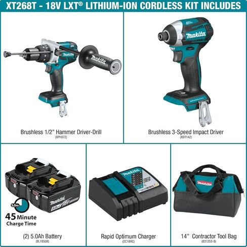Makita XT268T 18V LXT Lithium-Ion Brushless Cordless 2-Pc. Combo Kit (5.0Ah) in Kuwait