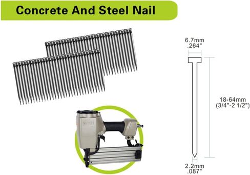 مسدس أظافر خرساني هوائي من ميتي لتثبيت شرائط الفرو على الجدران، مقاس 14 مسمار خرساني T هوائي شديد التحمل، يستخدم 14 مقياسًا 3/4 بوصة إلى 2-1/2 بوصة مسامير خرسانية T in Kuwait