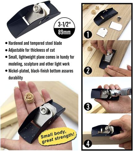 طائرة تشذيب صغيرة، أداة صنع نموذج DIY لطائرة جيب النجارة قابلة للتعديل يدويًا لمشاريع التشذيب. (أسود، 3.35 * 1.18 * 1.38 بوصة) in Kuwait