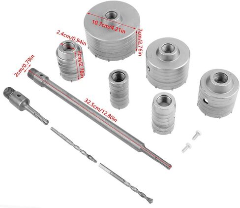 Core Drill Bit Set, 10Pcs TCT Concrete Hole Saw Kit SDS Plus Extension Shank Tungsten Masonry Wall Hole Cutters for Drilling Brick Concrete Cement Stone Granite Marble in Kuwait