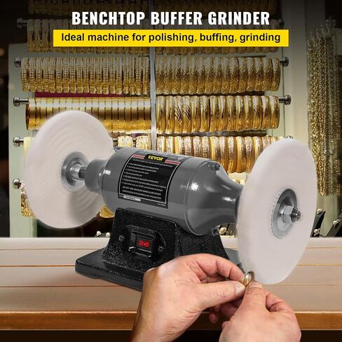 VEVOR Bench Buffer Polisher، آلة تلميع 8 بوصة، محرك 350W 3/4HP مع 3600 دورة في الدقيقة، آلة تلميع مخرطة ثقيلة للمجوهرات، الخشب، الفضة، العنبر، المعدن، اليشم in Kuwait