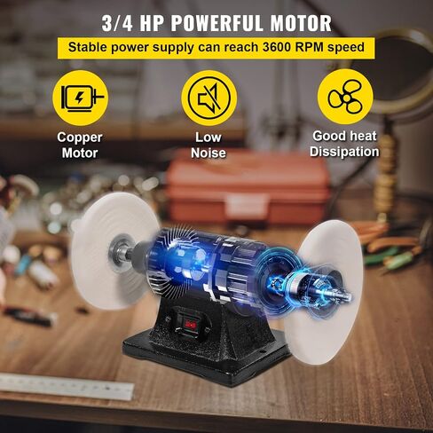 VEVOR Bench Buffer Polisher، آلة تلميع 8 بوصة، محرك 350W 3/4HP مع 3600 دورة في الدقيقة، آلة تلميع مخرطة ثقيلة للمجوهرات، الخشب، الفضة، العنبر، المعدن، اليشم in Kuwait