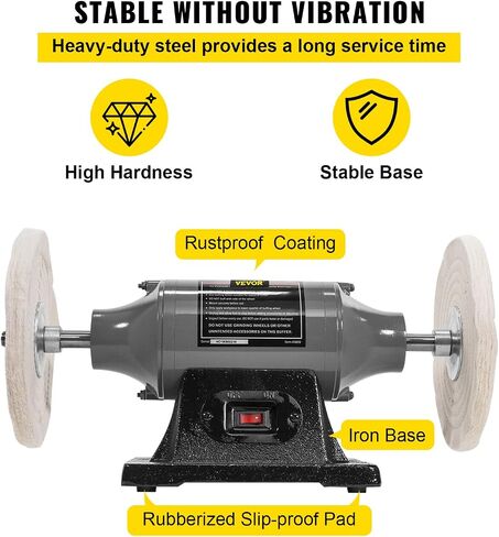 VEVOR Bench Buffer Polisher، آلة تلميع 8 بوصة، محرك 350W 3/4HP مع 3600 دورة في الدقيقة، آلة تلميع مخرطة ثقيلة للمجوهرات، الخشب، الفضة، العنبر، المعدن، اليشم in Kuwait