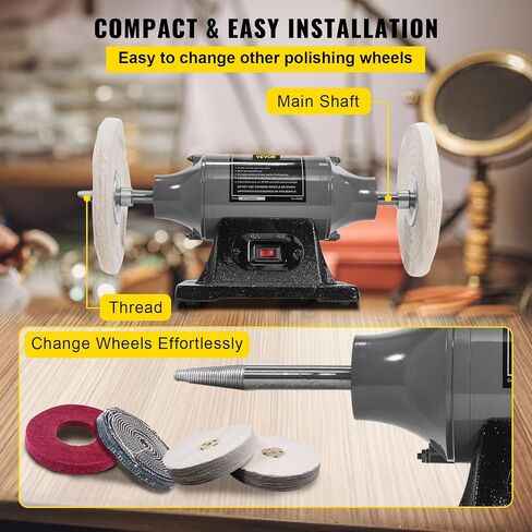 VEVOR Bench Buffer Polisher، آلة تلميع 8 بوصة، محرك 350W 3/4HP مع 3600 دورة في الدقيقة، آلة تلميع مخرطة ثقيلة للمجوهرات، الخشب، الفضة، العنبر، المعدن، اليشم in Kuwait