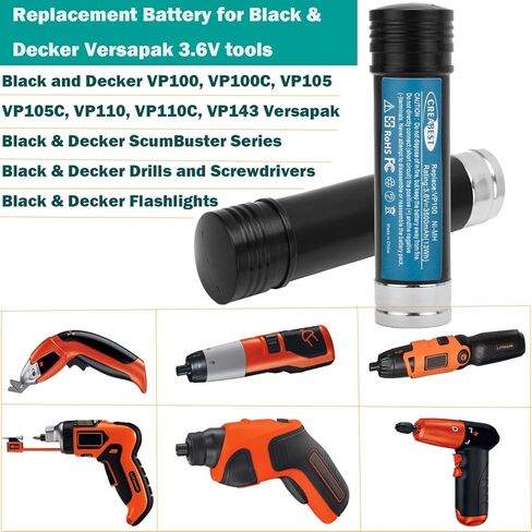 CREABEST 2Pack 3.6V 3500mAh Ni-MH Replacement Battery for Black & Decker Versapak Battery VP100 VP100C VP105 VP105C VP110 VP110C VP143, Include one 3.6v Charger in Saudi Arabia