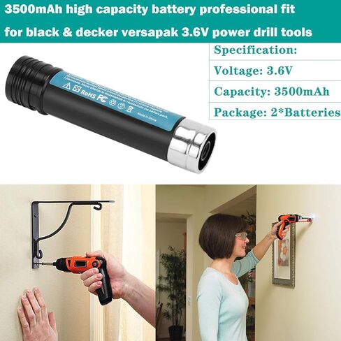 CREABEST 2Pack 3.6V 3500mAh Ni-MH Replacement Battery for Black & Decker Versapak Battery VP100 VP100C VP105 VP105C VP110 VP110C VP143, Include one 3.6v Charger in Saudi Arabia