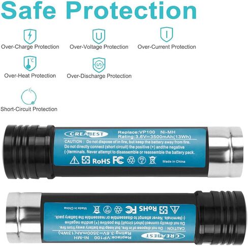 CREABEST 2Pack 3.6V 3500mAh Ni-MH Replacement Battery for Black & Decker Versapak Battery VP100 VP100C VP105 VP105C VP110 VP110C VP143, Include one 3.6v Charger in Saudi Arabia