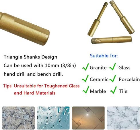 Diamond Drill Bits 3 PCS 6mm 1/4 inch Ceramic Diamond Hole Saw Set with Wax Insert Cooling for Ceramic Tile Porcelain Marble Granite Stone Rock Glass in Saudi Arabia