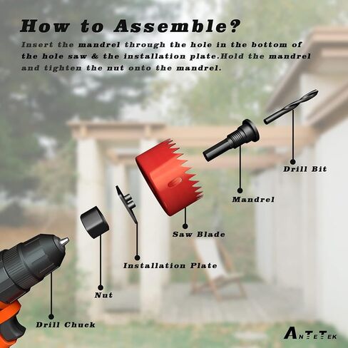 طقم منشار ثقب Antetek مكون من 19 قطعة من طقم منشار ثقب مع 13 قطعة شفرات منشار 3/4 بوصة - 6 بوصة (19-127 مم)، 2 مغزل، 2 لقمة ثقب، 1 لوحة تثبيت، 1 مفتاح سداسي، الحد الأقصى للحجم 5 بوصة والحد الأدنى للحجم 3/4 "، مثالية للخشب العادي، ولوحة الكثافة، ولوحة الأل in Kuwait