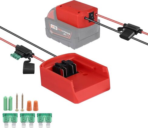 محول عجلات الطاقة biuonga لبطارية ميلووكي 18 فولت M18 مجموعة تحويل البطارية لعجلات الطاقة مع مفتاح ومحطات أسلاك وحامل صمامات تبديل مجموعة أسلاك 16AWG مع صمامات 30 أمبير، أحمر in Kuwait