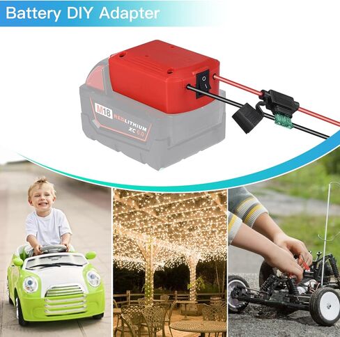 محول عجلات الطاقة biuonga لبطارية ميلووكي 18 فولت M18 مجموعة تحويل البطارية لعجلات الطاقة مع مفتاح ومحطات أسلاك وحامل صمامات تبديل مجموعة أسلاك 16AWG مع صمامات 30 أمبير، أحمر in Kuwait