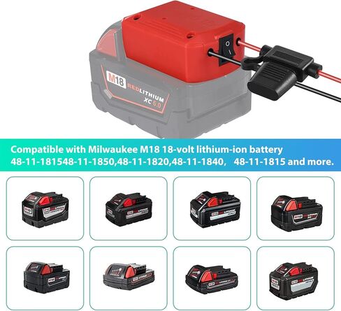 محول عجلات الطاقة biuonga لبطارية ميلووكي 18 فولت M18 مجموعة تحويل البطارية لعجلات الطاقة مع مفتاح ومحطات أسلاك وحامل صمامات تبديل مجموعة أسلاك 16AWG مع صمامات 30 أمبير، أحمر in Kuwait