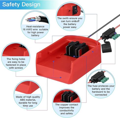 محول عجلات الطاقة biuonga لبطارية ميلووكي 18 فولت M18 مجموعة تحويل البطارية لعجلات الطاقة مع مفتاح ومحطات أسلاك وحامل صمامات تبديل مجموعة أسلاك 16AWG مع صمامات 30 أمبير، أحمر in Kuwait