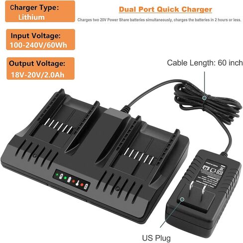 شاحن بطارية WA3875 ثنائي المنفذ Worx 20V لبطاريات Worx 18/20 فولت ماكس ليثيوم PowerShare WA3578 WA3525 WA3520 WA3575 WA3512 WA3742 WA3881 أدوات كهربائية ليثيوم أيون in Saudi Arabia