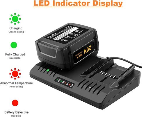 شاحن بطارية WA3875 ثنائي المنفذ Worx 20V لبطاريات Worx 18/20 فولت ماكس ليثيوم PowerShare WA3578 WA3525 WA3520 WA3575 WA3512 WA3742 WA3881 أدوات كهربائية ليثيوم أيون in Saudi Arabia