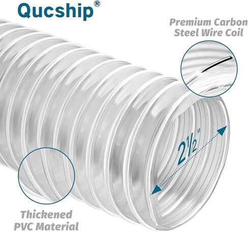 2 1/2" x 10' Heavy PVC Dust Collection Hose, Flexible Clear PVC Fume Collection Hose with Carbon Steel Wire Coil, Puncture Resistant PVC Dust Collection Hose for Dust Collectors with 2 1/2" Ports in Saudi Arabia