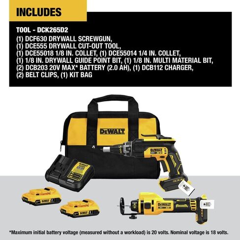 DEWALT 20V MAX* XR Brushless Drywall Screwgun and Cut-Out Tool Combo Kit (2.0Ah) (DCK265D2) in Saudi Arabia